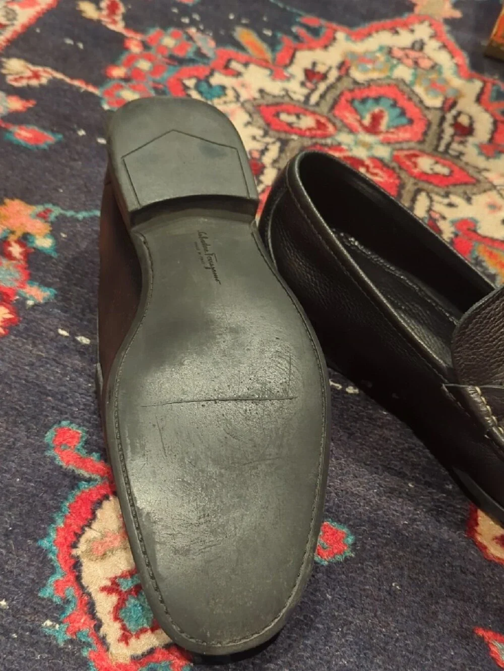 Salvatore Ferragamo Black Pebbled Leather Bit Loafers